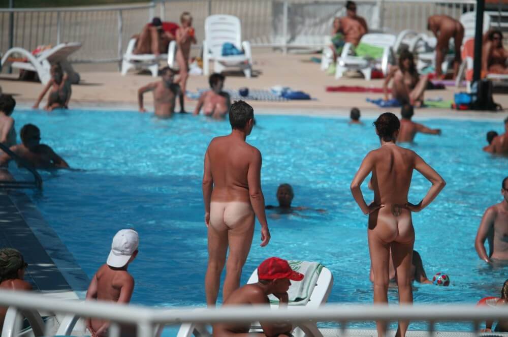 Pool-Shore Group Exercise - Mutual respect and trust are important components of the nudist and naturist community